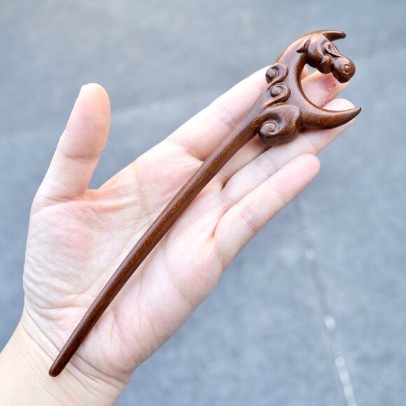 Moon Rabbit Wood Hair Stick - Chinese Hairpin - Picture 4 of 6